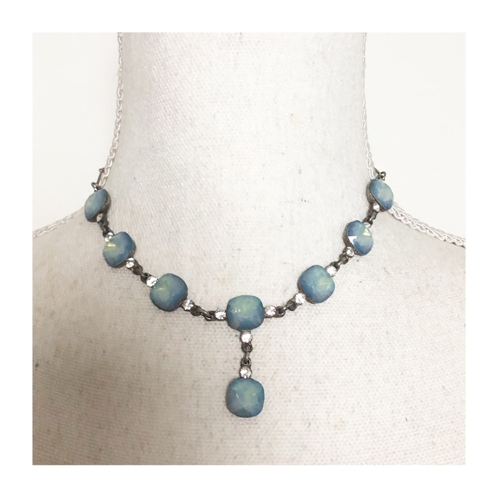 YONI Z Chic Aqua Jewelry Jeweled Necklace and Dangle Pierced Earring Set